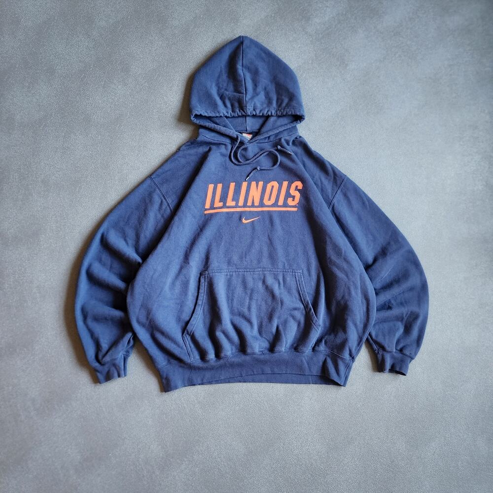 Vintage Nike Fighting Illini Illinois Center Swoosh Navy Hoodie XXL